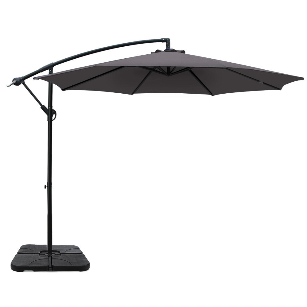 3m Umbrella | w/Base | Outdoor Cantilever Beach Garden Patio Parasol | Charcoal