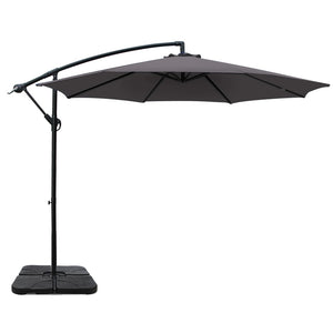 3m Umbrella | w/Base | Outdoor Cantilever Beach Garden Patio Parasol | Charcoal
