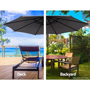 3m Umbrella | w/Base | Outdoor Cantilever Beach Garden Patio Parasol | Charcoal