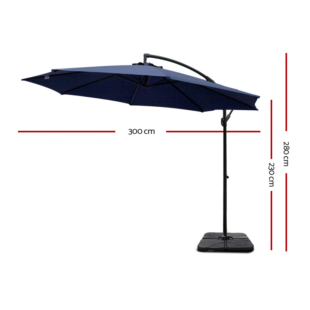 3m Umbrella | w/Base | Outdoor Cantilever Beach Garden Patio Parasol | Navy