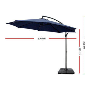 3m Umbrella | w/Base | Outdoor Cantilever Beach Garden Patio Parasol | Navy
