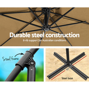 3m Outdoor Umbrella | Cantilever | Beach Garden Patio | Beige