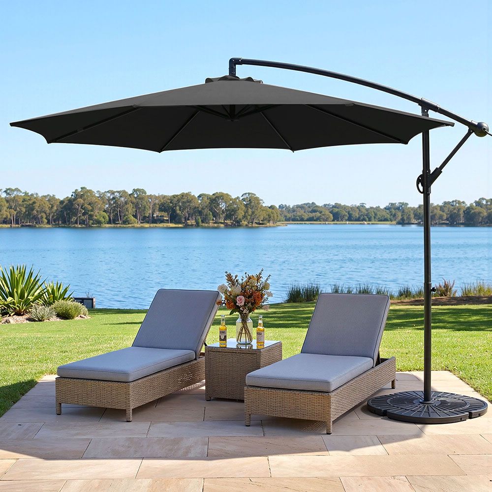 3m Outdoor Umbrella | Cantilever | Beach Garden Patio | Black