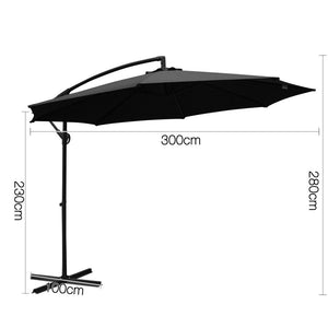 3m Outdoor Umbrella | Cantilever | Beach Garden Patio | Black