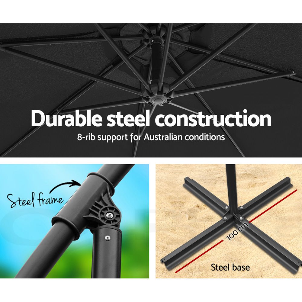 3m Outdoor Umbrella | Cantilever | Beach Garden Patio | Black