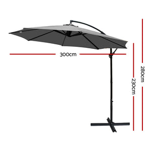 Instahut | 3m Outdoor Umbrella | Cantilever | Beach Garden Patio | Charcoal