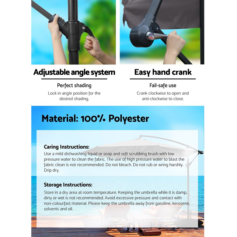 Instahut | 3m Outdoor Umbrella | Cantilever | Beach Garden Patio | Charcoal