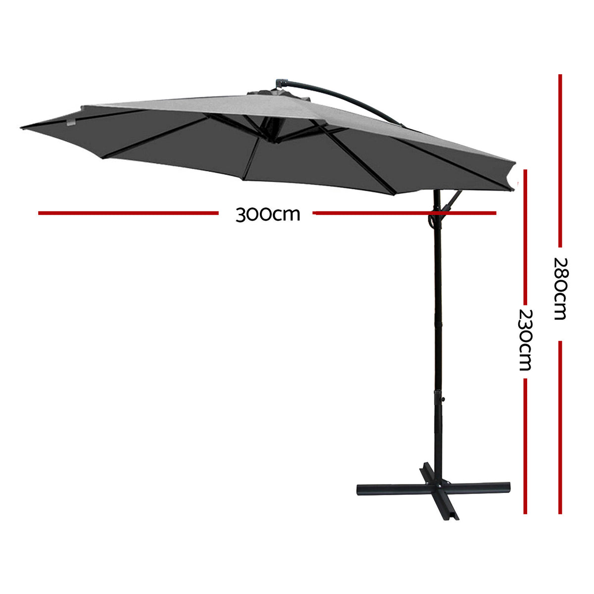 3m Outdoor Umbrella | Cantilever | Beach Garden Patio | Grey