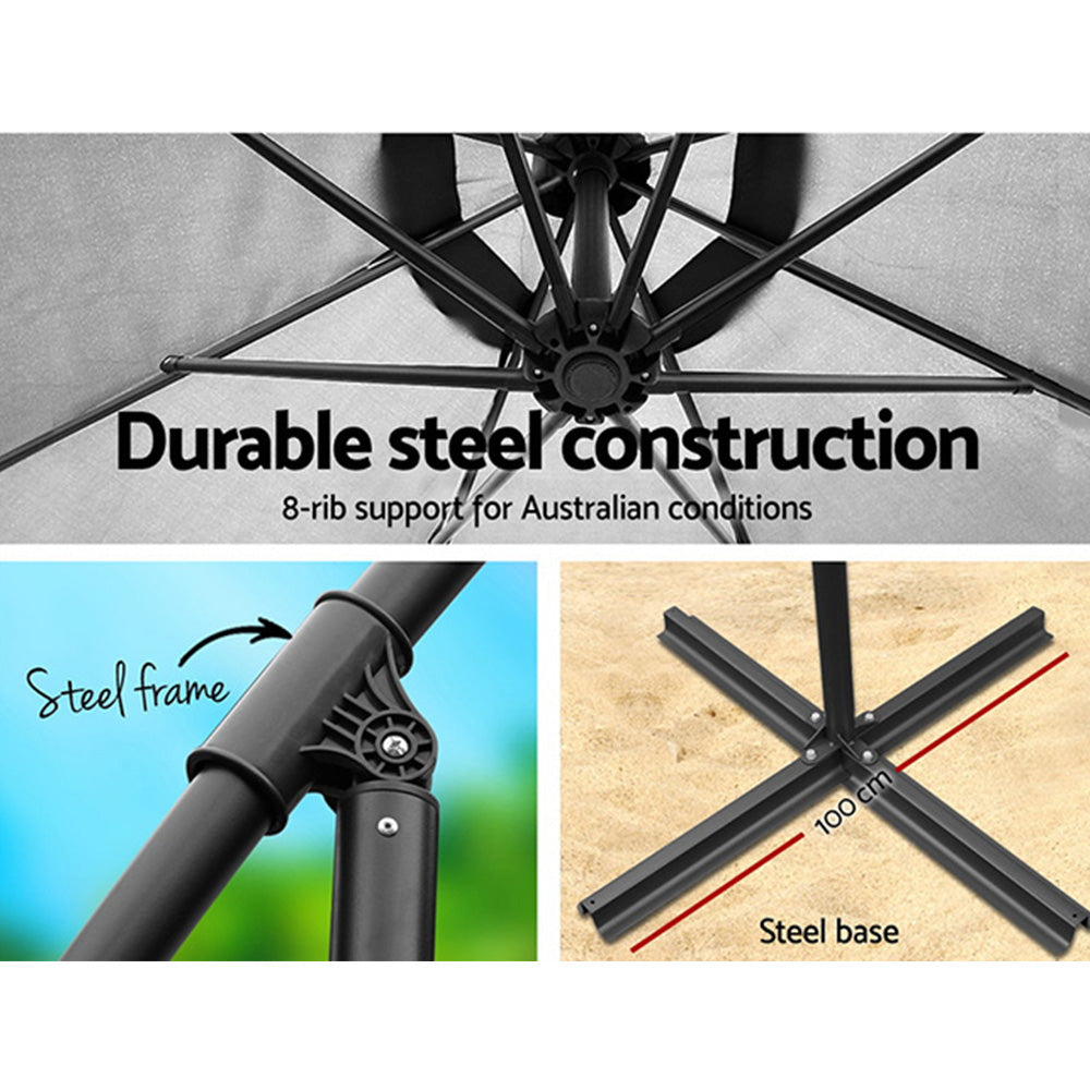 3m Outdoor Umbrella | Cantilever | Beach Garden Patio | Grey