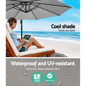 3m Outdoor Umbrella | Cantilever | Beach Garden Patio | Grey