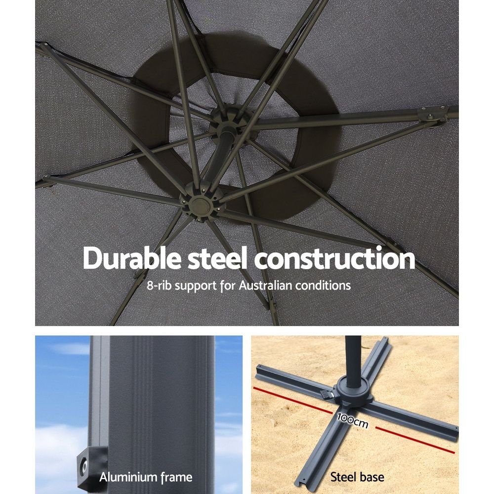 3m Outdoor Umbrella | Cantilever | Beach Garden Patio | Grey