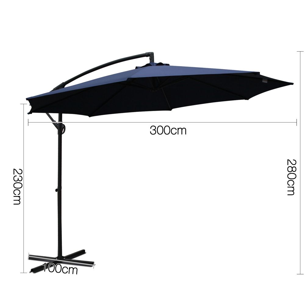3m Outdoor Umbrella | Cantilever | Beach Garden Patio | Navy