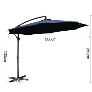 3m Outdoor Umbrella | Cantilever | Beach Garden Patio | Navy