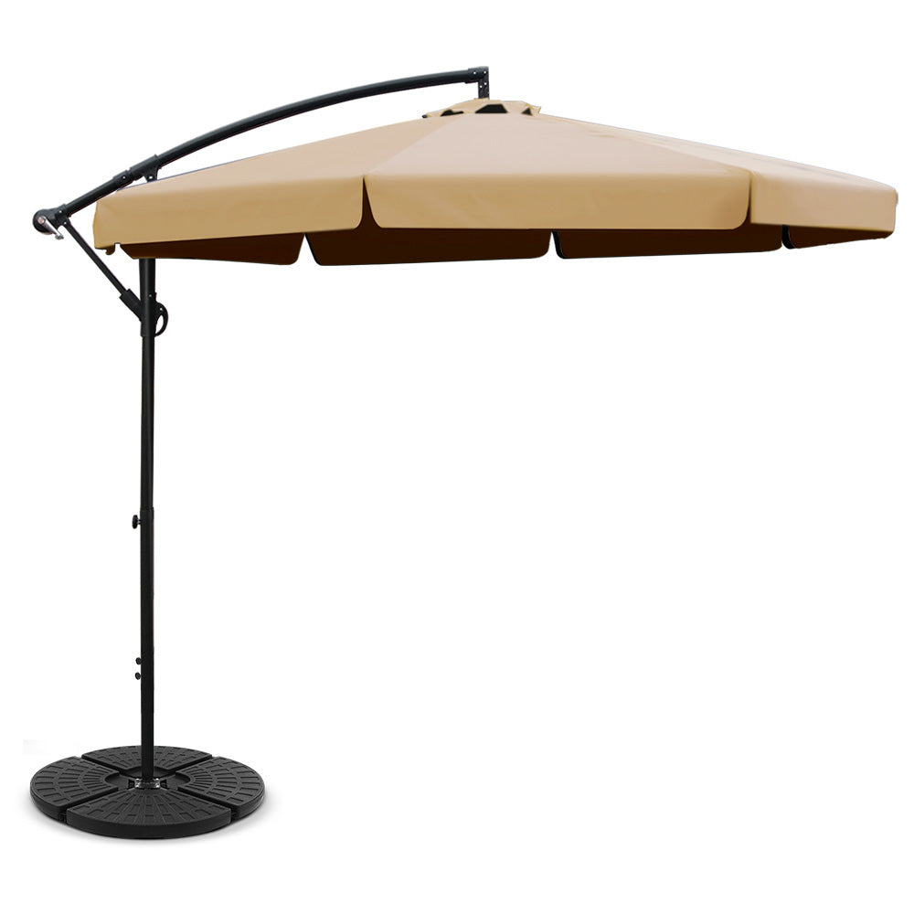 3m Outdoor Umbrella | w/Base | Cantilever | Garden Patio Beach | Beige