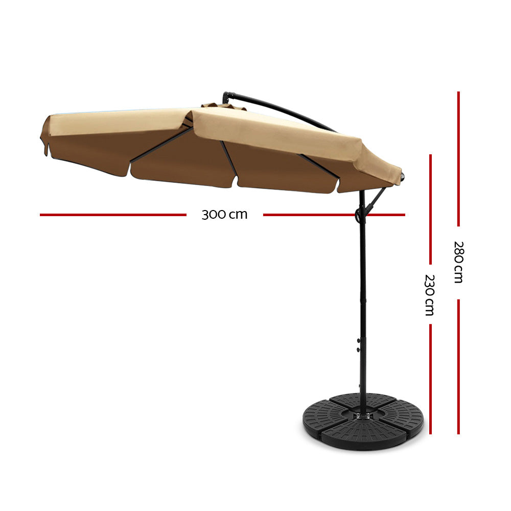 3m Outdoor Umbrella | w/Base | Cantilever | Garden Patio Beach | Beige