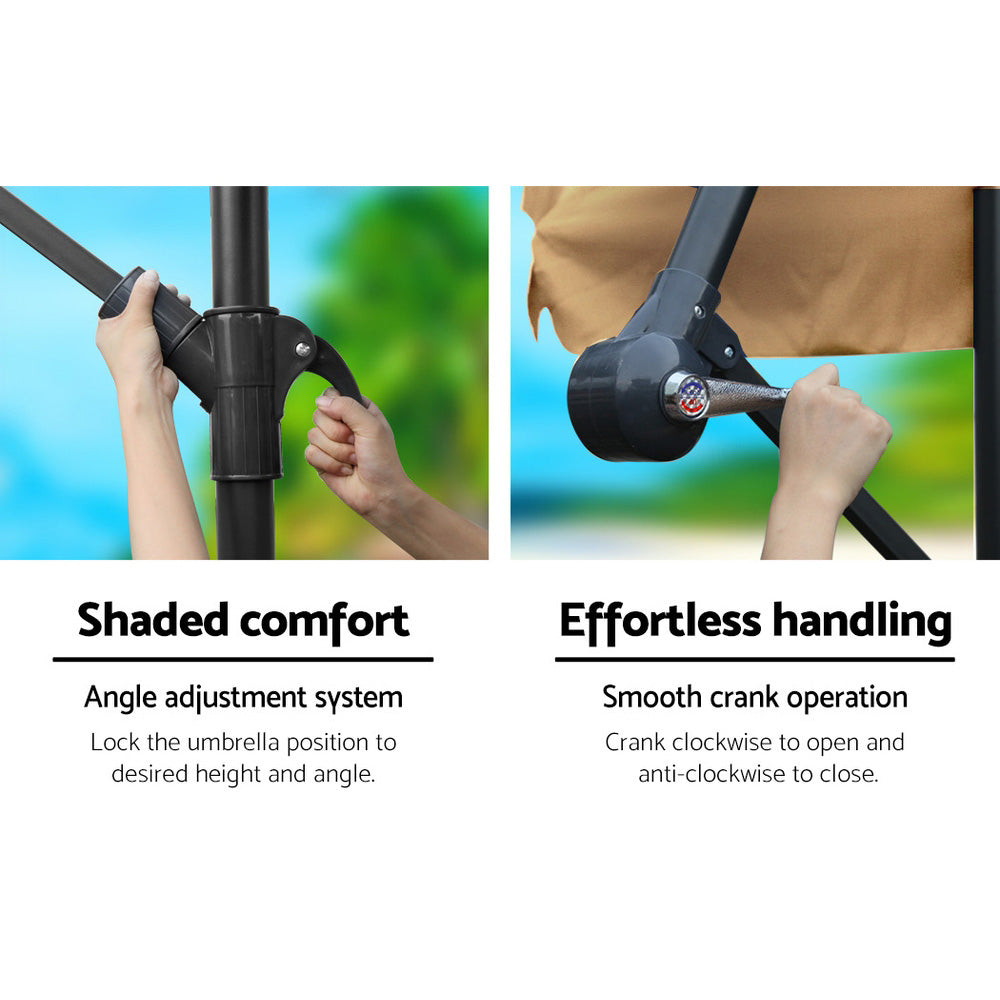 3m Outdoor Umbrella | w/Base | Cantilever | Garden Patio Beach | Beige