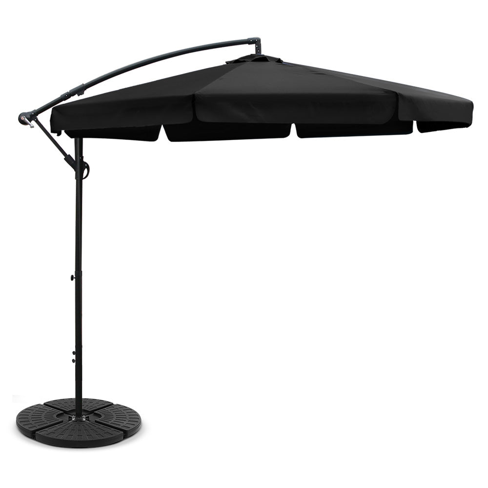 3m Outdoor Umbrella | w/Base | Cantilever | Garden Patio Beach | Black