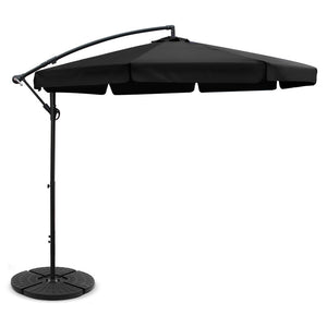 3m Outdoor Umbrella | w/Base | Cantilever | Garden Patio Beach | Black