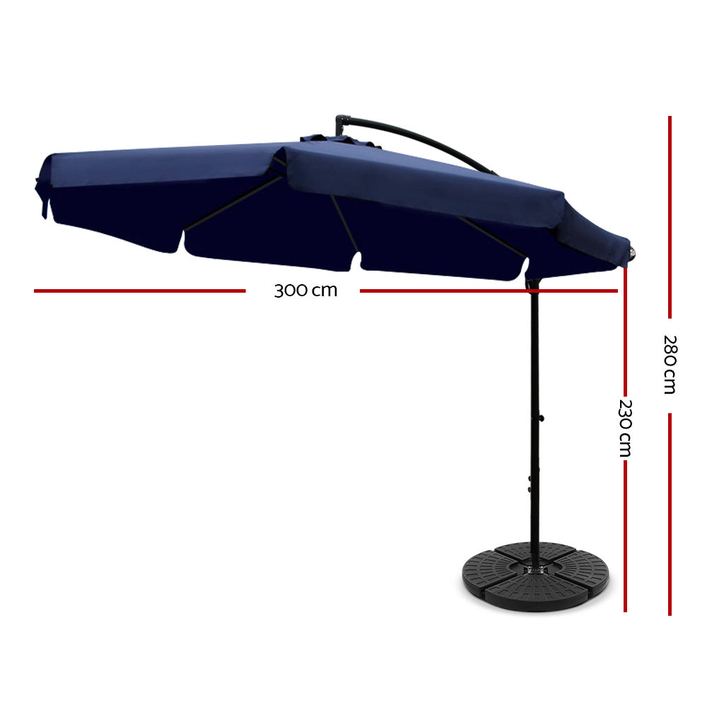 3m Outdoor Umbrella | w/Base | Cantilever | Garden Patio Beach | Navy