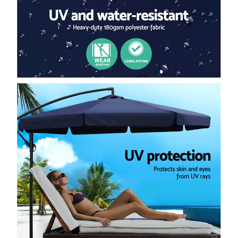 3m Outdoor Umbrella | w/Base | Cantilever | Garden Patio Beach | Navy