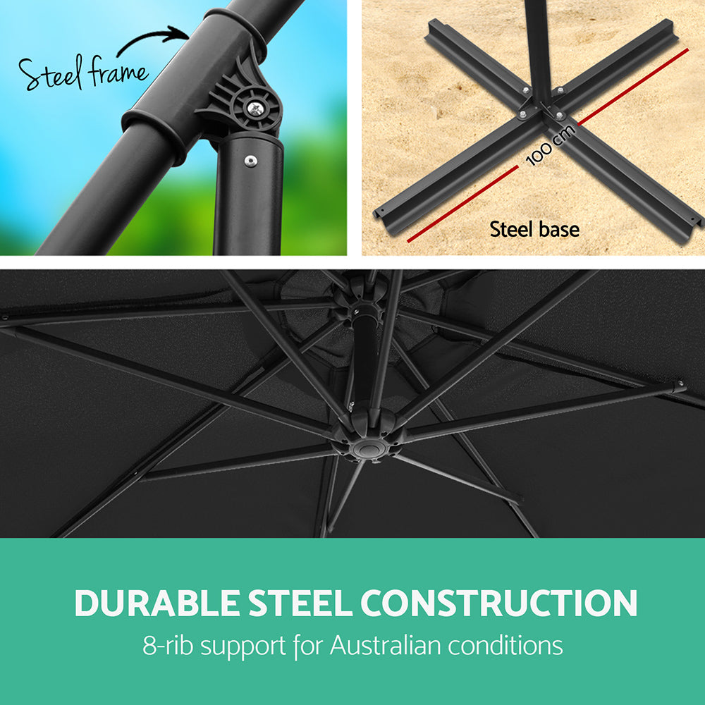3m Outdoor Umbrella | Cantilever | Garden Beach Patio | Black
