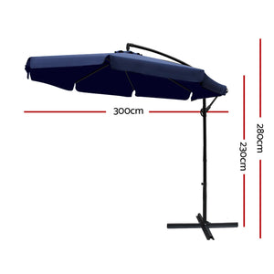 3m Outdoor Umbrella | Cantilever | Garden Beach Patio | Navy