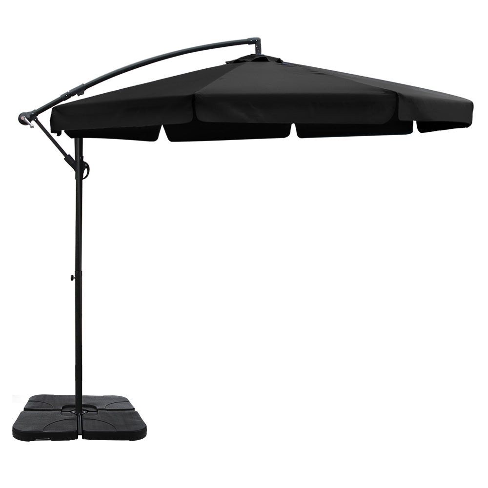3m Outdoor Umbrella | w/Base | Cantilever Garden Beach Patio | Black