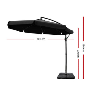 3m Outdoor Umbrella | w/Base | Cantilever Garden Beach Patio | Black
