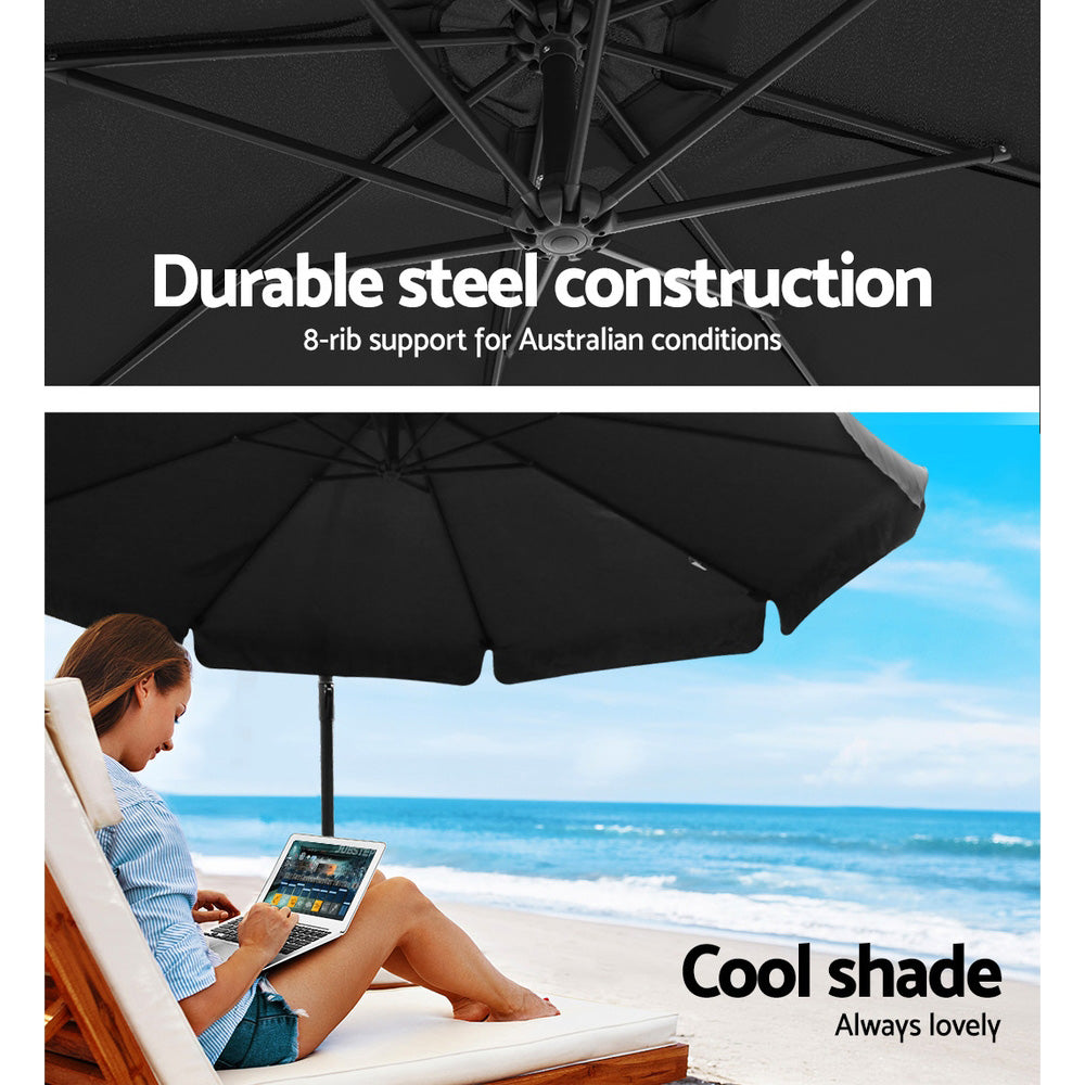 3m Outdoor Umbrella | w/Base | Cantilever Garden Beach Patio | Black