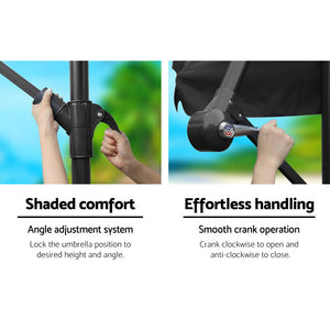 3m Outdoor Umbrella | w/Base | Cantilever Garden Beach Patio | Black