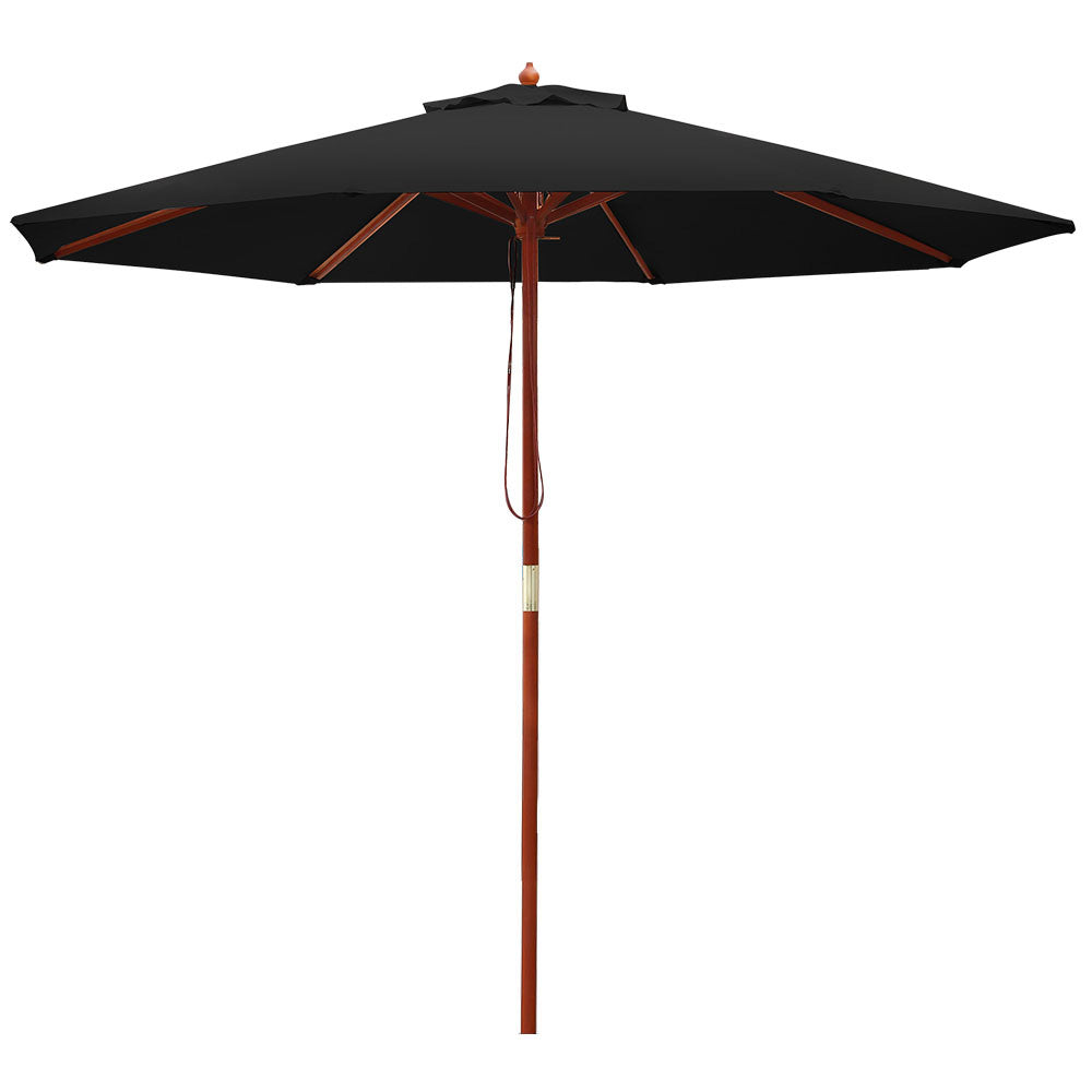 2.7m Outdoor Umbrella | Pole | Umbrellas | Beach Garden Sun Stand | Patio | Black