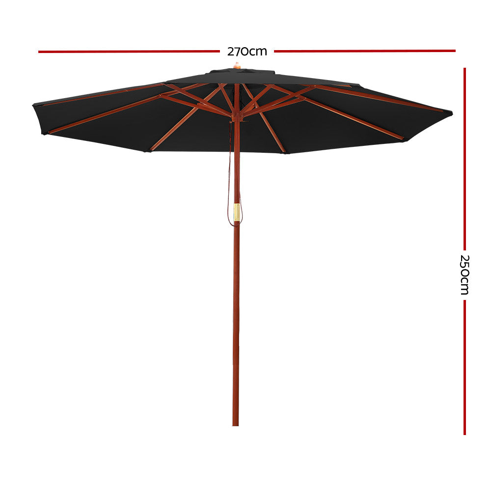2.7m Outdoor Umbrella | Pole | Umbrellas | Beach Garden Sun Stand | Patio | Black