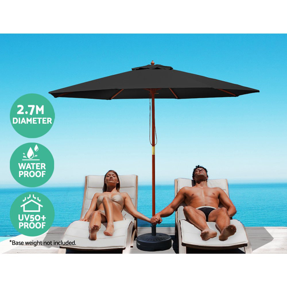 2.7m Outdoor Umbrella | Pole | Umbrellas | Beach Garden Sun Stand | Patio | Black