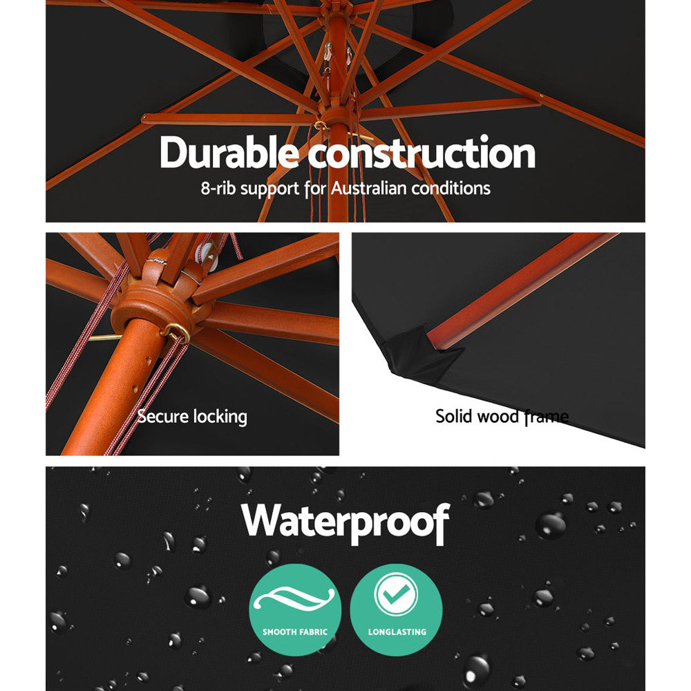 2.7m Outdoor Umbrella | Pole | Umbrellas | Beach Garden Sun Stand | Patio | Black