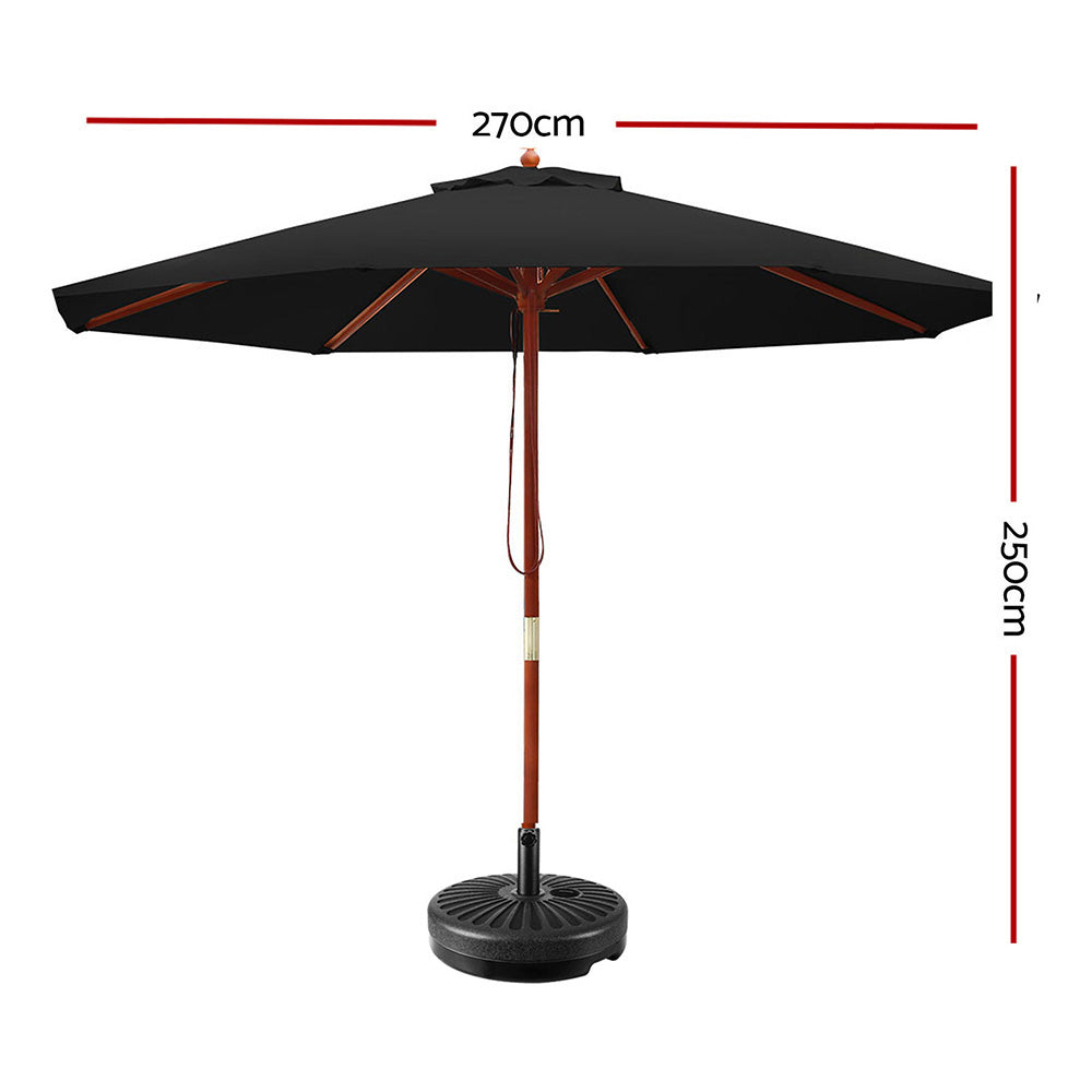 2.7m Outdoor Umbrella | w/Base | Pole Umbrellas | Garden Sun Stand | Deck | Black