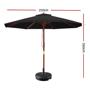 2.7m Outdoor Umbrella | w/Base | Pole Umbrellas | Garden Sun Stand | Deck | Black