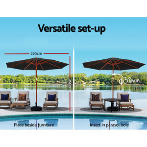 2.7m Outdoor Umbrella | w/Base | Pole Umbrellas | Garden Sun Stand | Deck | Black