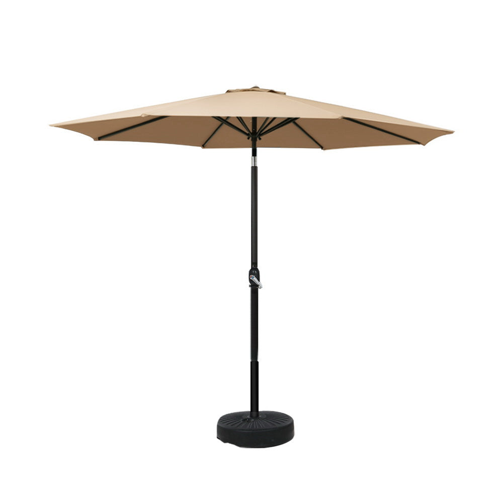 2.7m Outdoor Umbrella | w/Base Pole Stand | Garden Sun | Beige
