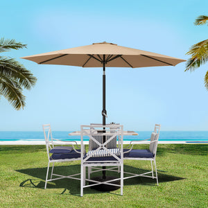2.7m Outdoor Umbrella | w/Base Pole Stand | Garden Sun | Beige