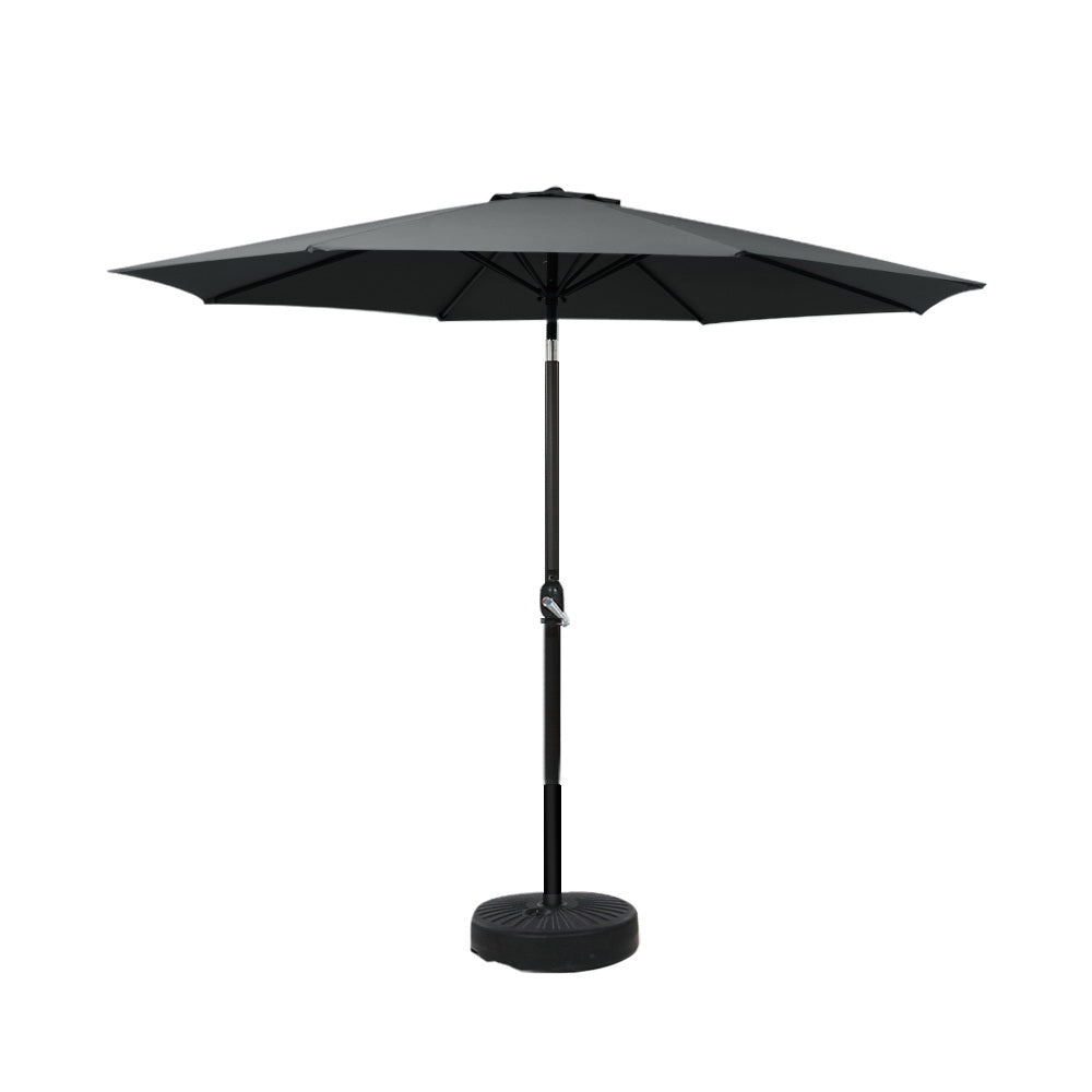 Outdoor Umbrella | 2.7m | Base | Beach Pole | Garden Tilt | Sun Patio | UV | Black