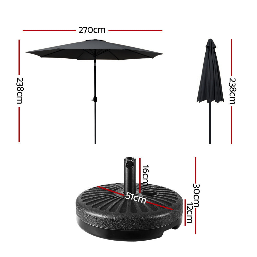 Outdoor Umbrella | 2.7m | Base | Beach Pole | Garden Tilt | Sun Patio | UV | Black