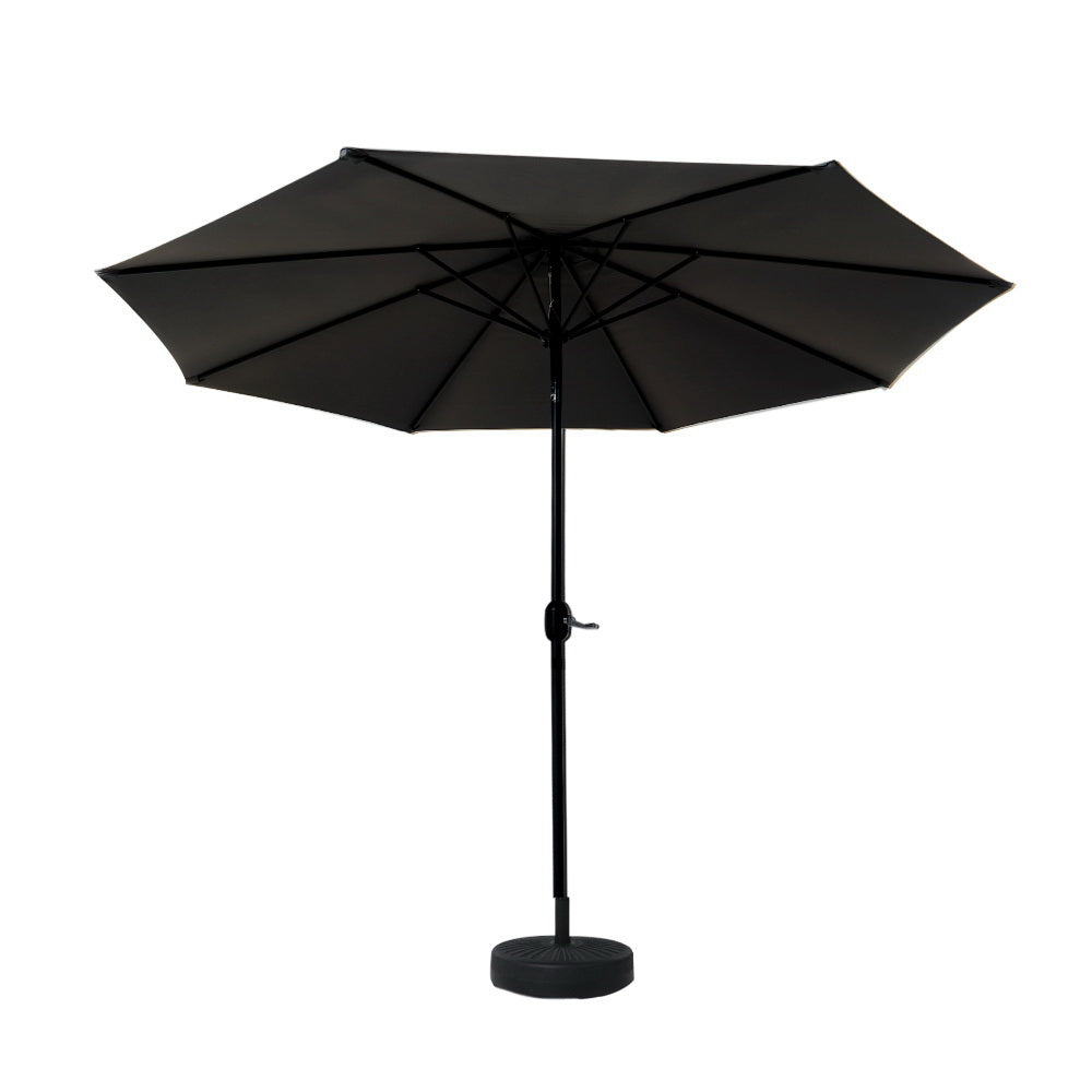Outdoor Umbrella | 2.7m | Base | Beach Pole | Garden Tilt | Sun Patio | UV | Black