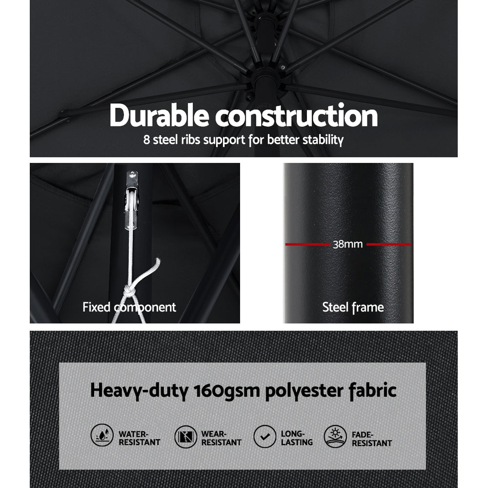 Outdoor Umbrella | 2.7m | Base | Beach Pole | Garden Tilt | Sun Patio | UV | Black