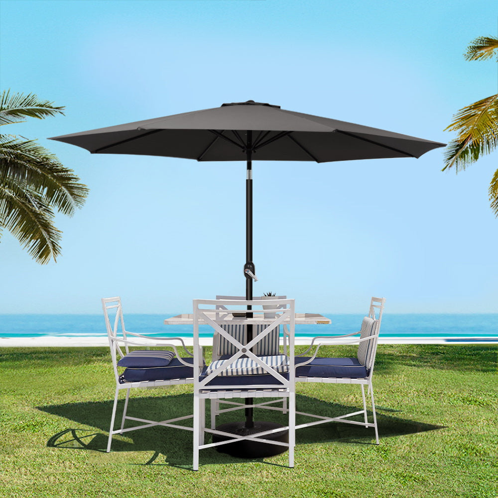 Outdoor Umbrella | 2.7m | Base | Beach Pole | Garden Tilt | Sun Patio | UV | Black