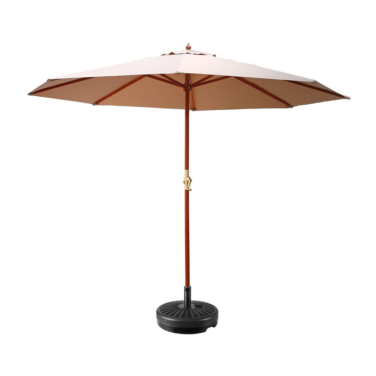 3m Outdoor Umbrella | w/Base | Pole Umbrellas | Garden Sun Stand | Deck | Beige