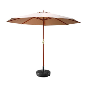 3m Outdoor Umbrella | w/Base | Pole Umbrellas | Garden Sun Stand | Deck | Beige