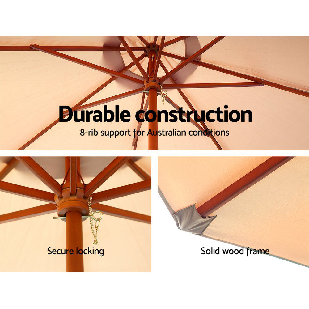 3m Outdoor Umbrella | w/Base | Pole Umbrellas | Garden Sun Stand | Deck | Beige