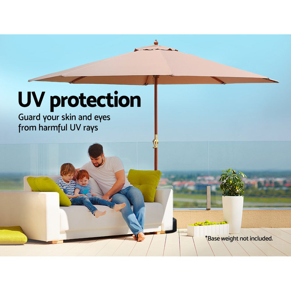 3m Outdoor Umbrella | w/Base | Pole Umbrellas | Garden Sun Stand | Deck | Beige