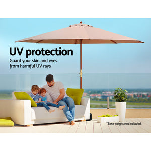 3m Outdoor Umbrella | w/Base | Pole Umbrellas | Garden Sun Stand | Deck | Beige