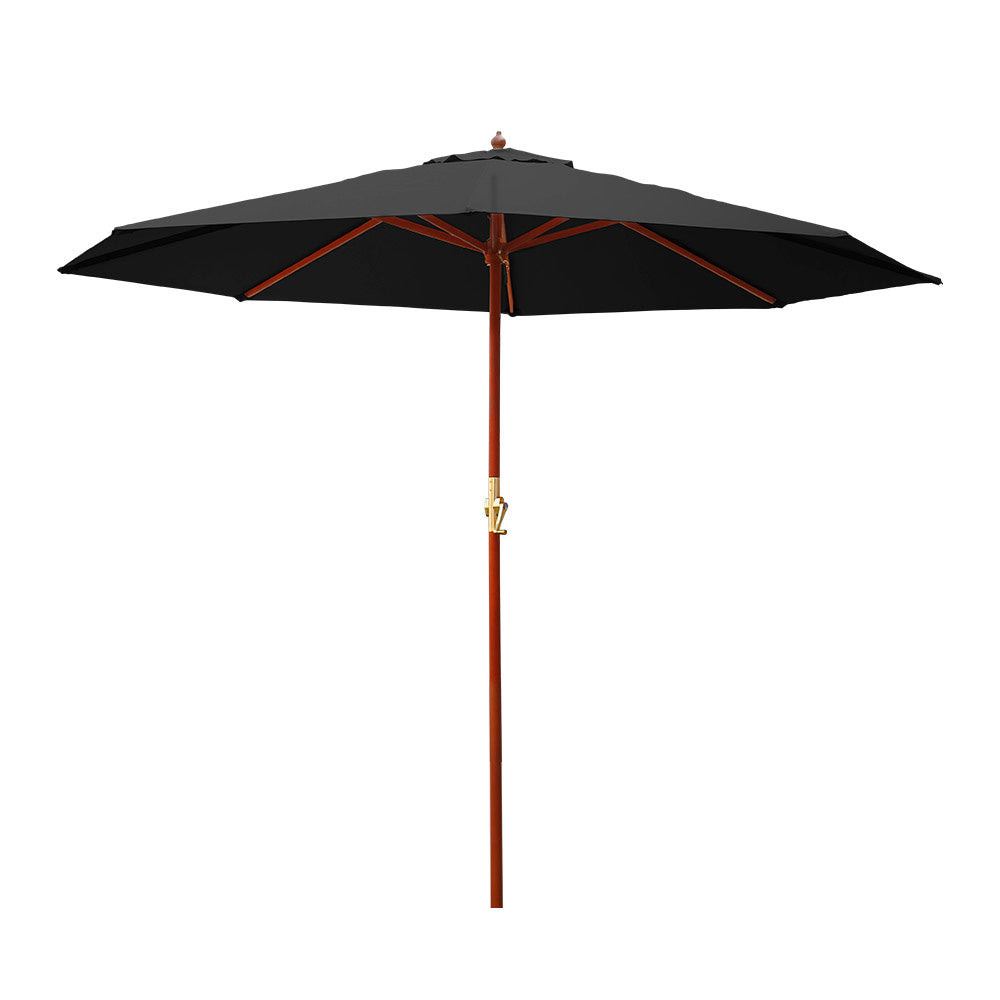 3m Outdoor Umbrella | Pole | Umbrellas | Beach Garden Sun Stand | Patio | Black